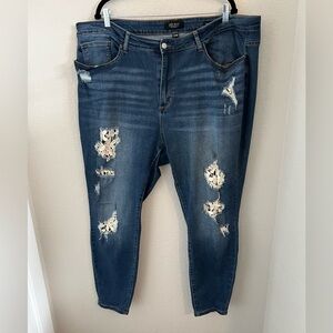 Judy Blue Jeans‎ Womens 22W Blue Skinny Fit High Rise Distressed Crochet 0616